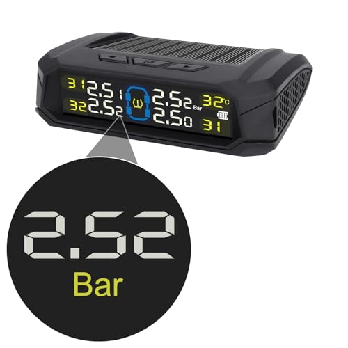 タイヤ空気圧モニター 【日本語音声アラーム】空気圧センサー TPMS センサー 振動感知 タイヤ気圧温度測定 即時空気圧監視 太陽エネルギー/USBダブル充電 IP67防水防塵 4盗難防止センサー 取り付け簡単 多車種対応 0-6.0 Bar (A)